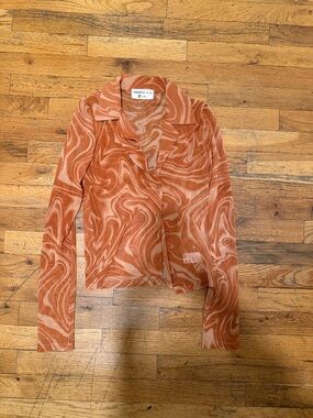 Sheer Swirl Button-Front Jacket - Orange
